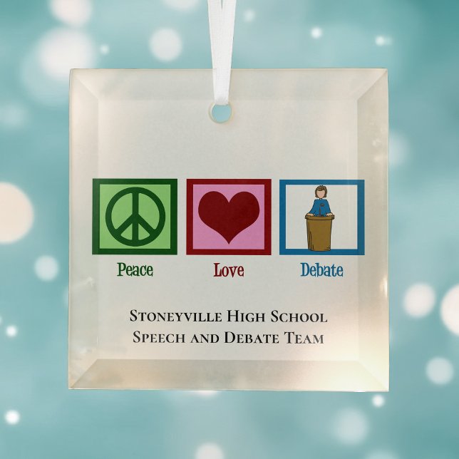 Peace Love Debate Team Custom Christmas Glass Ornament (Creator Uploaded)