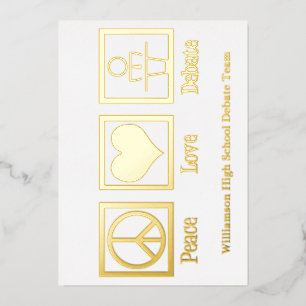 Peace Love Debate Team Custom School Gold Foil Holiday Card