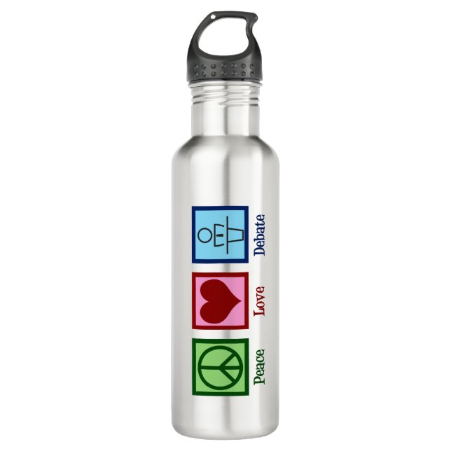 Peace Love Debate Team Stainless Steel Water Bottle (Front)