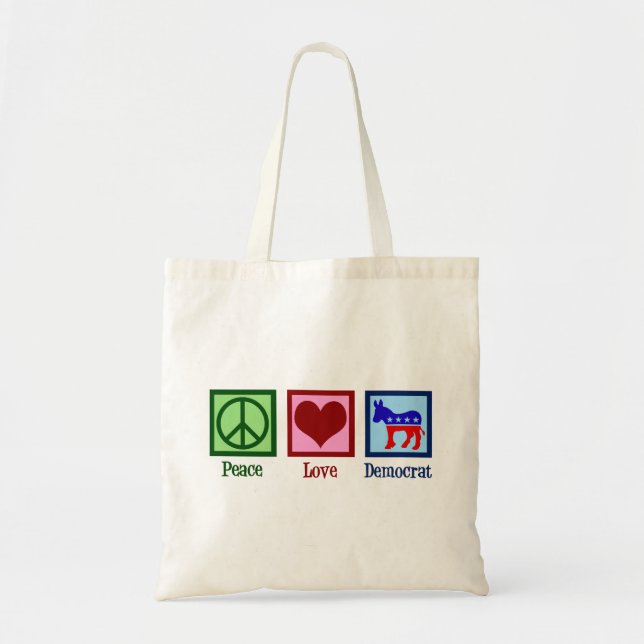 Peace Love Democrat Cute Political Tote Bag (Front)