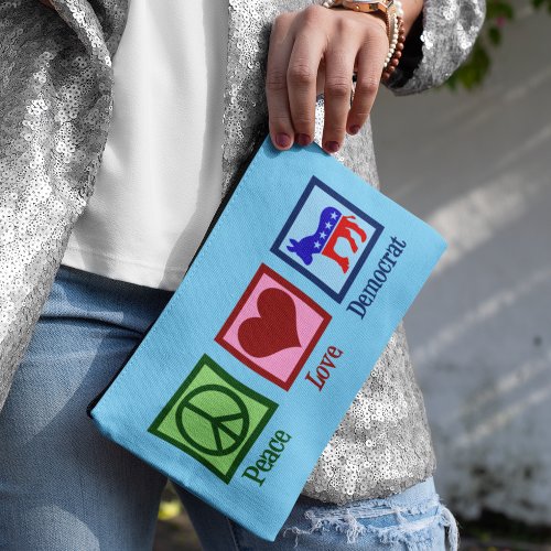 Peace Love Democrat Donkey Cute Blue Accessory Pouch