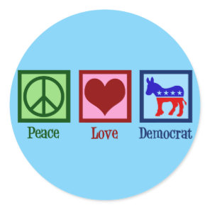 Peace Love Democrat Donkey Cute Blue Classic Round Sticker