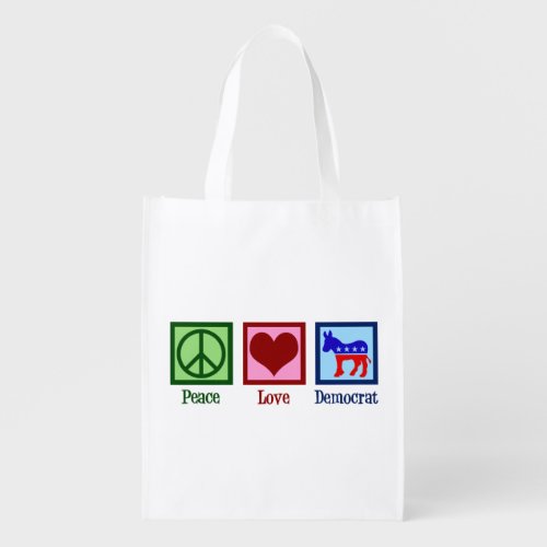 Peace Love Democrat Donkey Cute Blue Grocery Bag