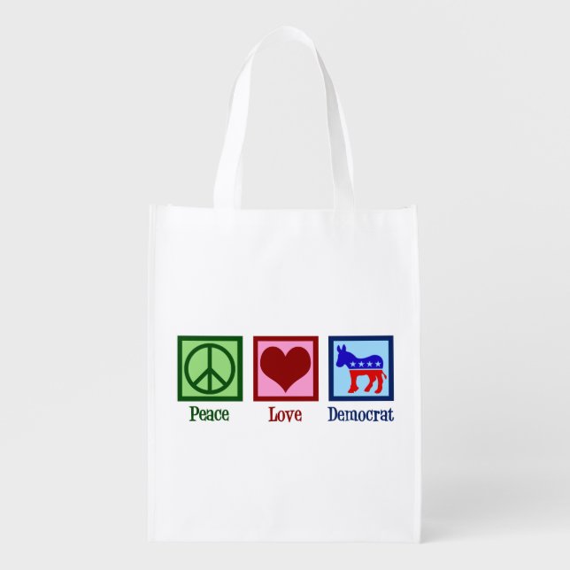 Peace Love Democrat Donkey Cute Blue Grocery Bag (Front)