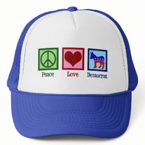 Peace Love Democrat Donkey Cute Blue Trucker Hat