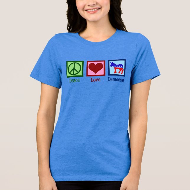 Peace Love Democrat Donkey Cute Women's Tri-Blend Shirt (Front)