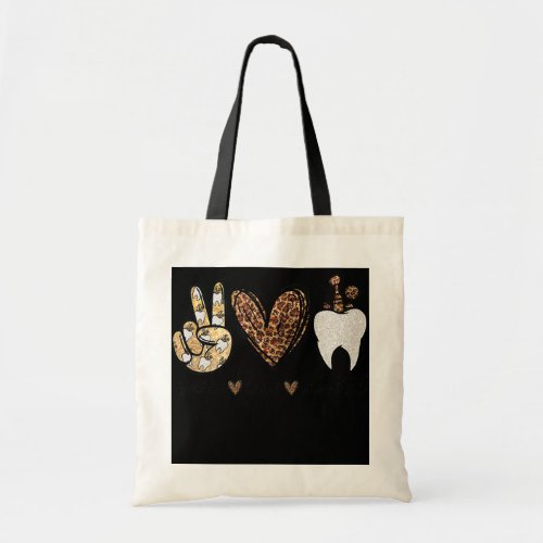 Peace Love Dental Leopard Heart Teeth Cute Tote Bag