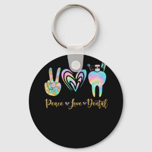 Peace Love Dental Tie Dye Heart Teeth Cute Dentist Keychain