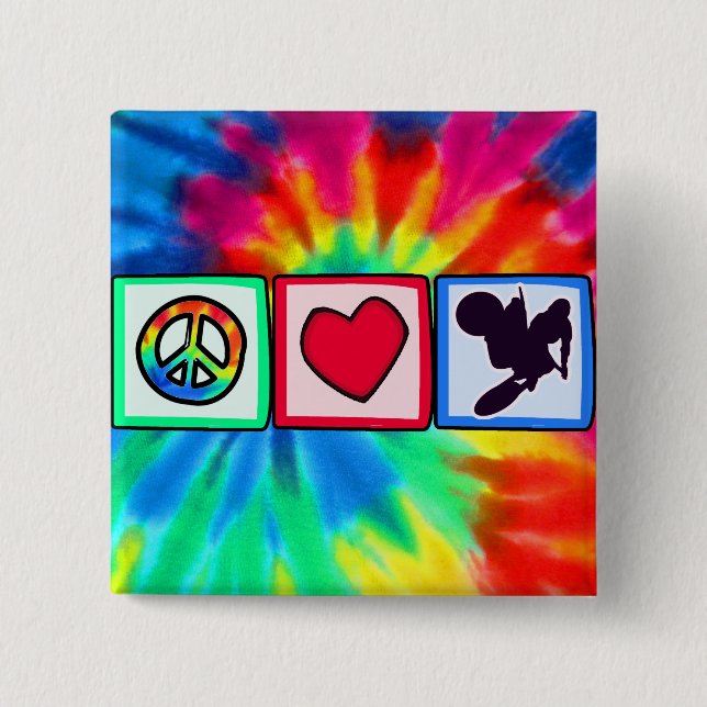 Peace, Love, Dirt Bike Pinback Button (Front)