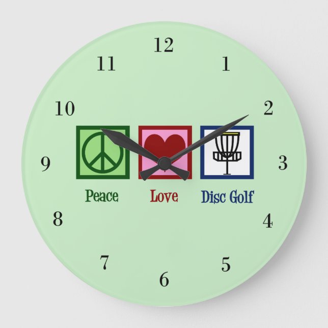 Peace Love Disc Golf Large Clock (Front)