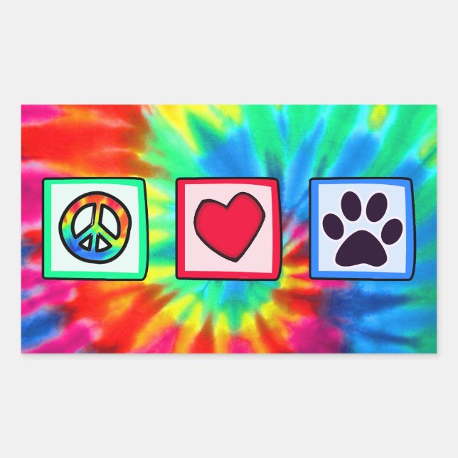 Peace, Love, Dog; Pawprint Rectangular Sticker (Front)