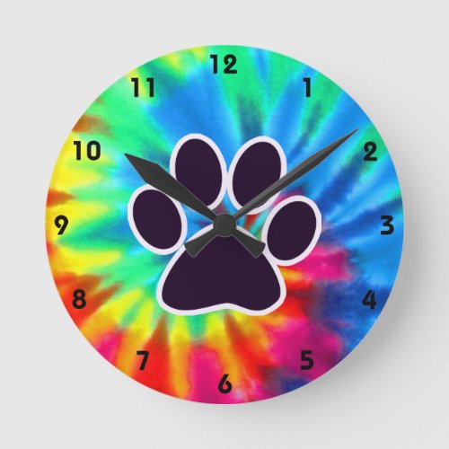 Peace Love Dog Pawprint Round Clock