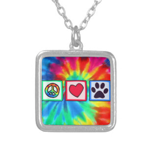 Peace, Love, Dog; Pawprint Silver Plated Necklace