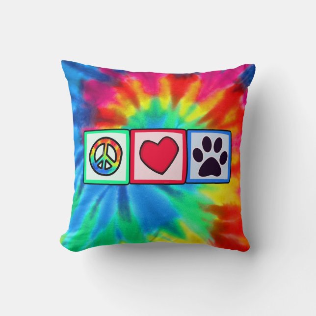 Peace, Love, Dog; Pawprint Throw Pillow (Front)