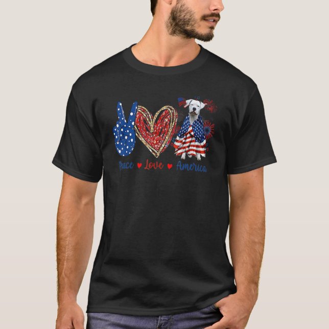 Peace Love Dogo Argentino Dog Patriotic America Fl T-Shirt (Front)