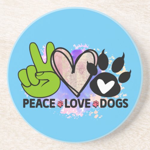 Peace Love Dogs Hippie Style Heart Paw Bright  Coaster