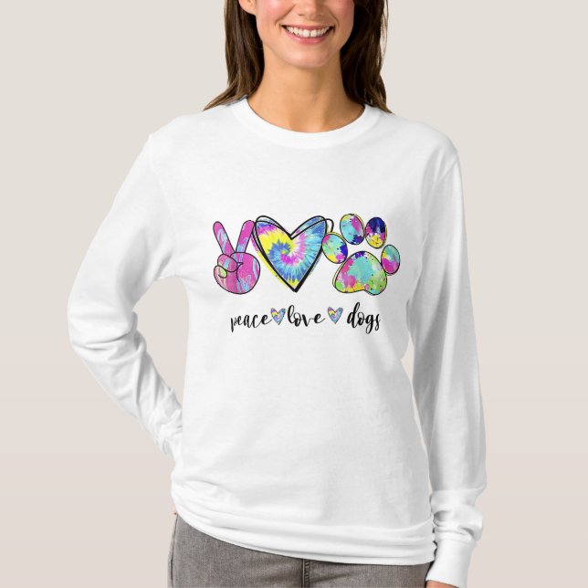 Peace Love Dogs Lover Puppy Paw Dog T-Shirt (Front)