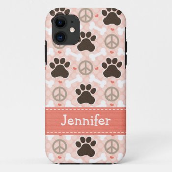 Peace Love Dogs Paw Print Iphone 11 Case by cutecases at Zazzle
