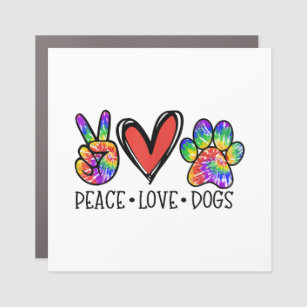 Peace Love Dogs Paws Tie Dye Rainbow Animal Rescue Car Magnet