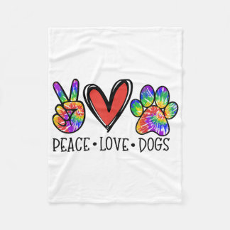 Peace Love Dogs Paws Tie Dye Rainbow Animal Rescue Fleece Blanket