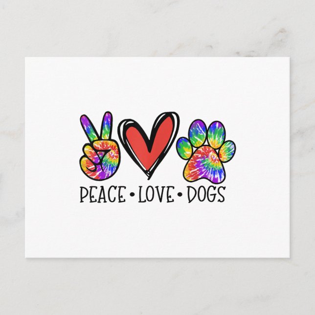 Peace Love Dogs Paws Tie Dye Rainbow Animal Rescue Holiday Postcard (Front)