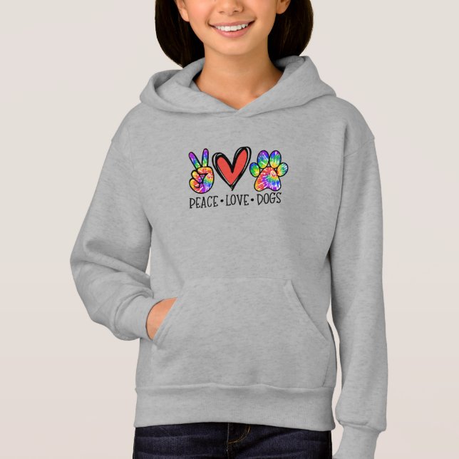 Peace Love Dogs Paws Tie Dye Rainbow Animal Rescue Hoodie (Front)