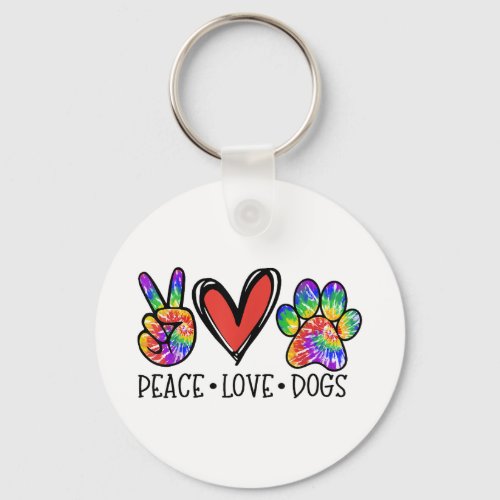 Peace Love Dogs Paws Tie Dye Rainbow Animal Rescue Keychain