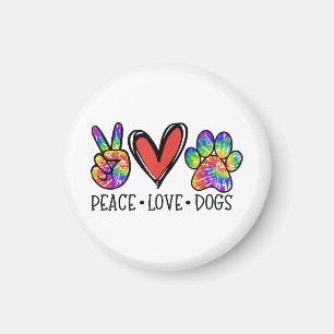 Peace Love Dogs Paws Tie Dye Rainbow Animal Rescue Magnet
