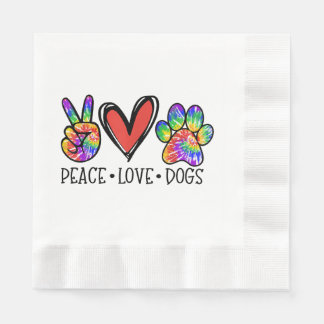 Peace Love Dogs Paws Tie Dye Rainbow Animal Rescue Napkins