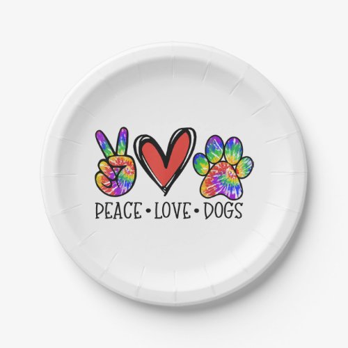 Peace Love Dogs Paws Tie Dye Rainbow Animal Rescue Paper Plates