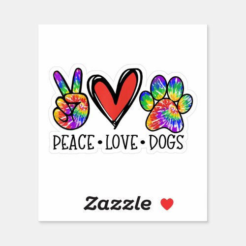 Peace Love Dogs Paws Tie Dye Rainbow Animal Rescue Sticker