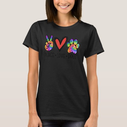 Peace Love Dogs Paws Tie Dye Rainbow Animal Rescue T_Shirt