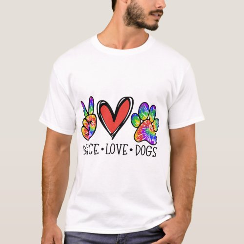 Peace Love Dogs Paws Tie Dye Rainbow Animal Rescue T_Shirt