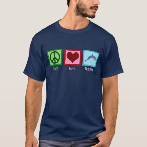 Peace Love Dolphins Blue Mens T_Shirt