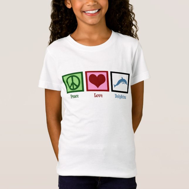 Peace Love Dolphins Cute Dolphin Girl's T-Shirt (Front)