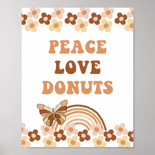 Peace Love Donuts Groovy Retro Party Sign (Front)