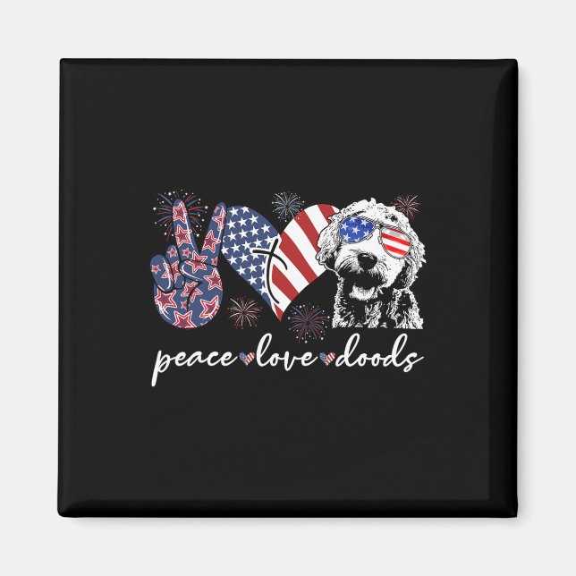 Peace Love Doods Goldendoodle Usa Flag Doodle 4th  Magnet (Front)
