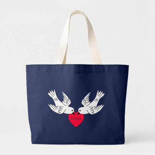 Peace Love Doves Heart Large Tote Bag