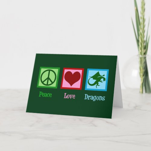 Peace Love Dragons Fantasy Christmas Green Holiday Card