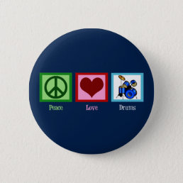 Peace Love Drums Cool Blue Drummer Button