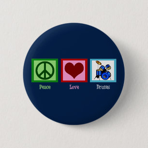Peace Love Drums Cool Blue Drummer Button