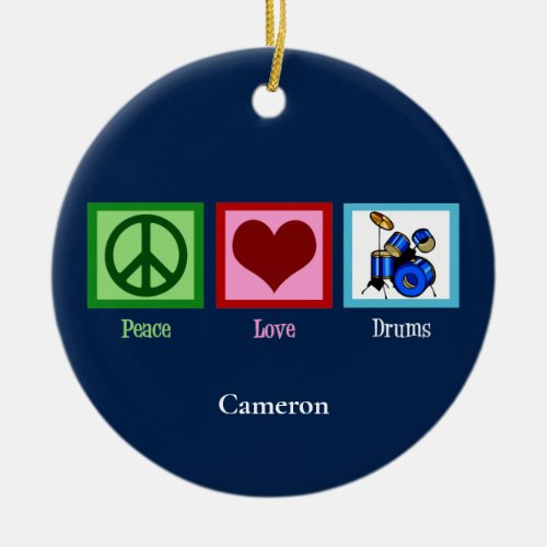 Peace Love Drums Cool Blue Drummer Christmas Ceramic Ornament