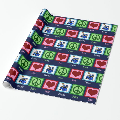 Peace Love Drums Cool Blue Drummer Wrapping Paper