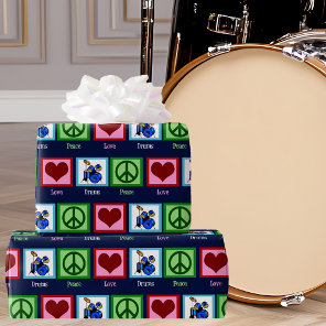 Peace Love Drums Cool Blue Drummer Wrapping Paper