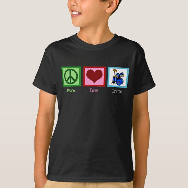 Peace Love Drums Kids T-Shirt (Front)