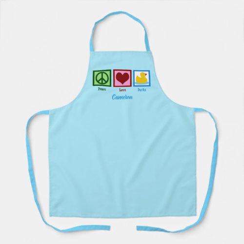 Peace Love Ducks Cute Blue Monogram Apron