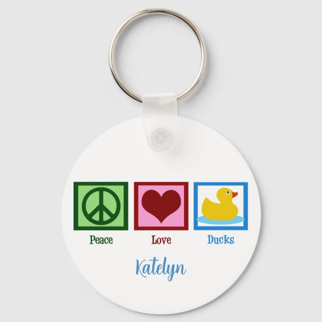 Peace Love Ducks Cute Customizable Keychain (Front)