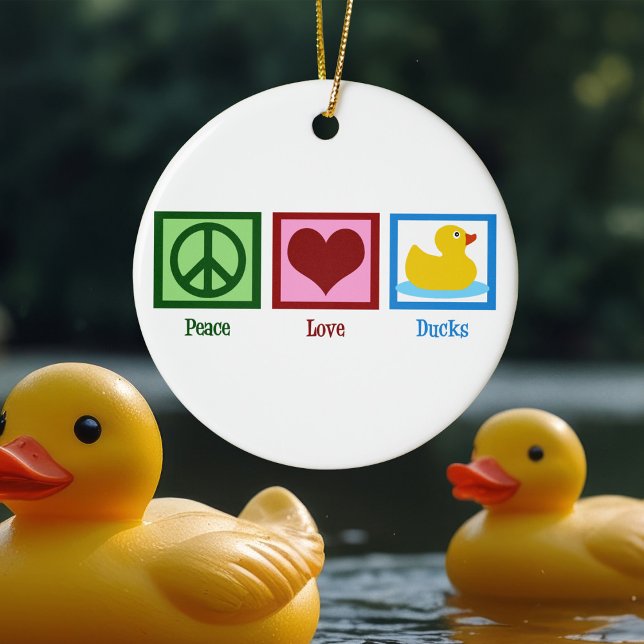 Peace Love Ducks Cute Duck Mascot Christmas Ceramic Ornament (Creator Uploaded)