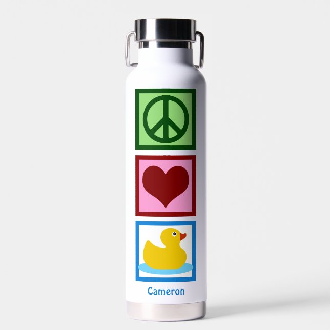 Peace Love Ducks Cute Personalized Duck Water Bottle (Front)