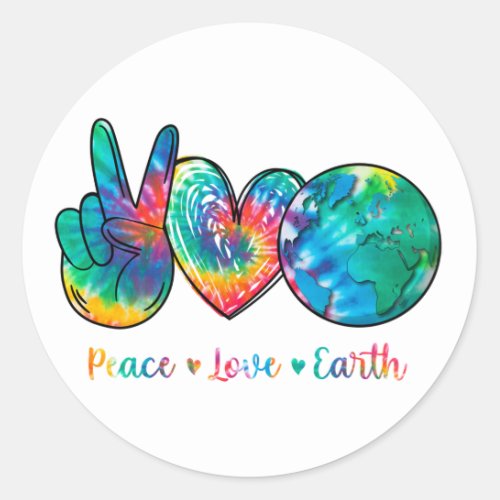Peace Love Earth Day Tie Dye Hippie Classic Round Sticker